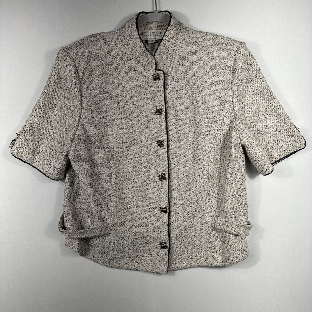 St. John Collection Marie Gray Santana Knit Speckled Business Blazer Jacket 10